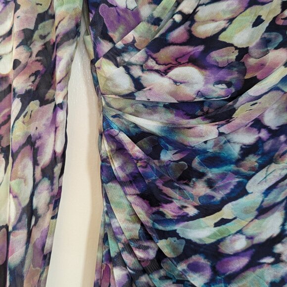 KAY UNGER Floral-Print Draped Waist Stretch Mesh Fabric Dress - Picture 10 of 10